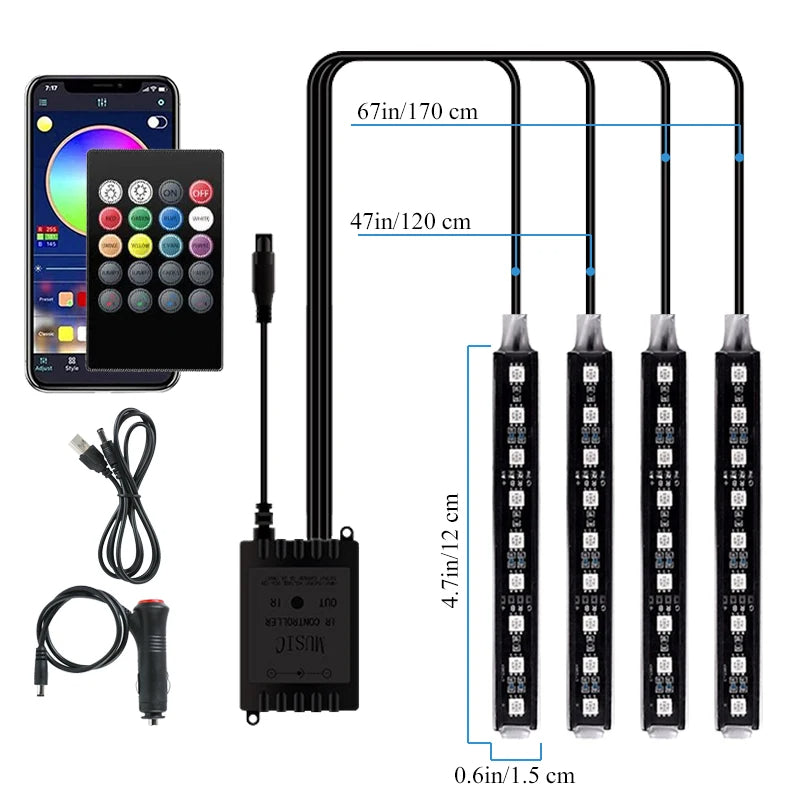 RGB LED trake za enterijer automobila sa daljinskim