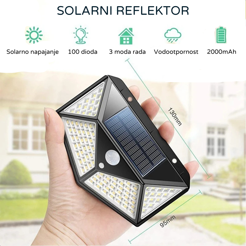 Solarni LED reflektor sa SENZOROM | 100 dioda